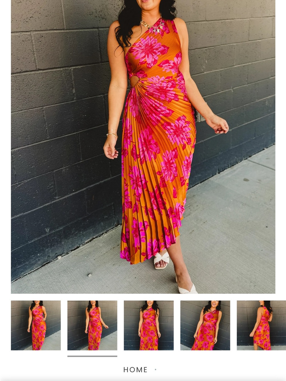 Mango One-Shoulder Orange Dress with Pink Floral Print
